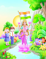 Obraz na płótnie Canvas Kids near Indian goddess 