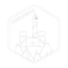 Ancient castle in hexagon plate as emblem, sign or logo