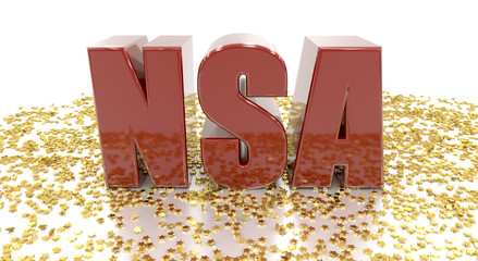 NSA - with gold stars on white background - High quality 3D Rend
