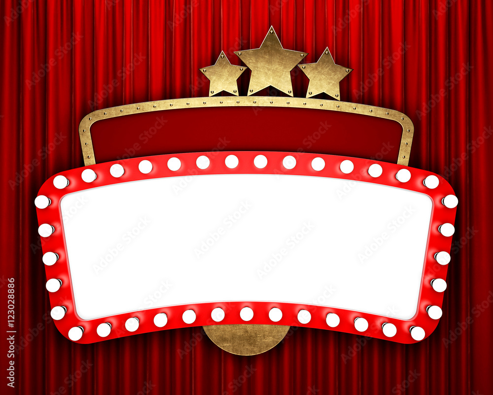 Canvas Prints retro cinema banner with red curtain and stars. 3d rendering
