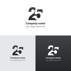 25 logo icon flat and vector design template. Monogram numbers two and five. Logotype twenty-five with gradient color. Creative vision concept logo, elements, sign, symbol for card, brand, banners. - obrazy, fototapety, plakaty