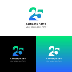 25 logo icon flat and vector design template. Monogram numbers two and five. Logotype twenty-five with gradient color. Creative vision concept logo, elements, sign, symbol for card, brand, banners.