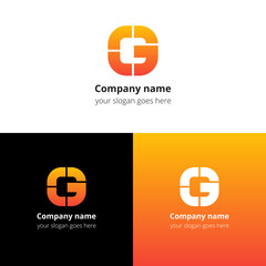 Letter G logo icon flat and vector design template. Monogram G. Logotype G with yellow-orange gradient color. Creative vision concept logo, elements, sign, symbol for card, brand, banners.