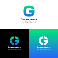 Letter G logo icon flat and vector design template. Monogram G. Logotype G with blue-green gradient color. Creative vision concept logo, elements, sign, symbol for card, brand, banners.