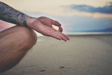 Man practicing yoga in various poses (asana)