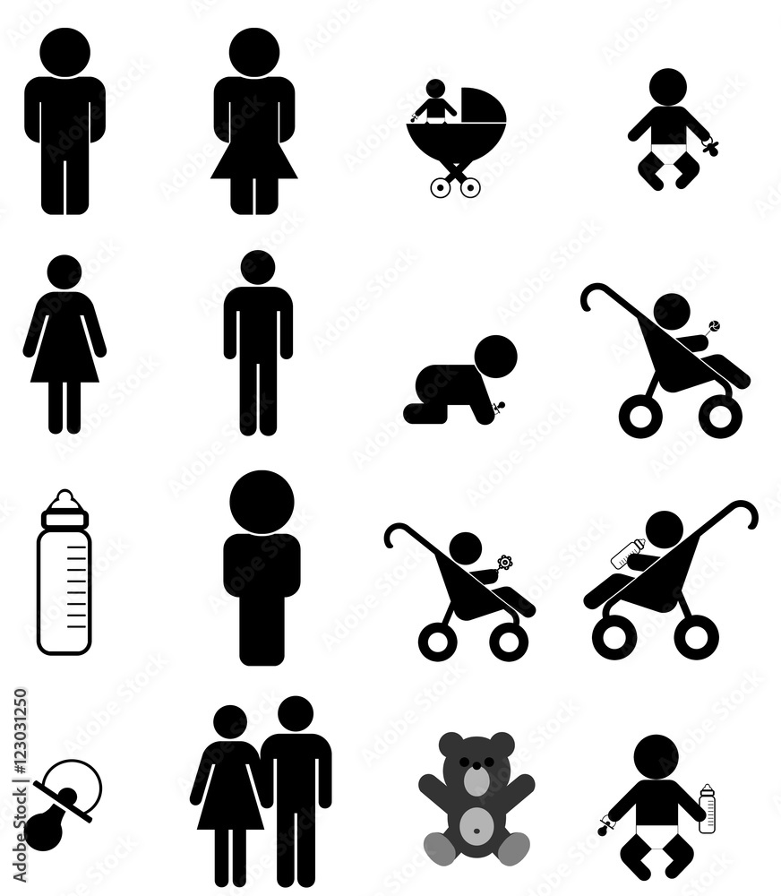 Poster Famille et enfant en 16 icônes