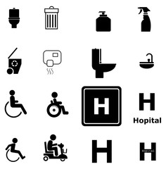 Propret&eacute;, hygi&egrave;ne, handicape et h&ocirc;pital en 16 ic&ocirc;nes
