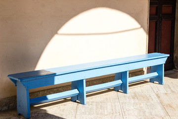 blue wooden bench