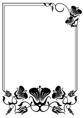 Silhouette flower frame. Simple black and white frame with abstract flowers.Vector clip art.