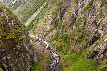 River down the Voringfossen waterfall in Hordaland, Norway