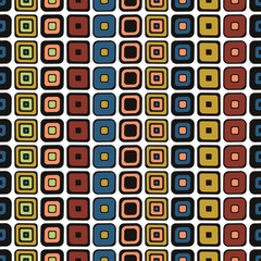 Seamless vector geometrical pattern. Endless brown background with hand drawn ornamental squares. Graphic vector vintage illustration with ethnic motifs. Template for cover, fabric, wrapping.