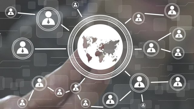 Businessman touch button map online network icon