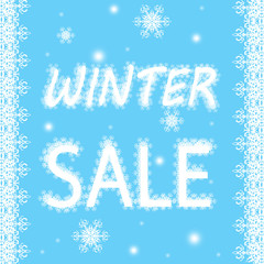 inscription-winter sale,White snowflakes on the blue background