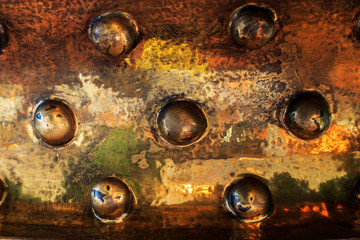  copper surface with seven hemispheres, the texture of copper and black gold