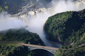 View to bridge and Victoria Falls, Africa
