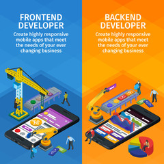 Developing mobile applications flat 3d isometric style. Vertical