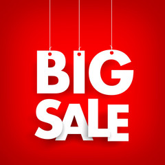 Big sale - words hanging on rope. 3d illustration