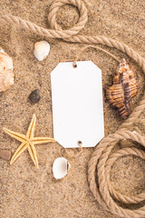 Beach concept. Set to relax on the sand flat top view