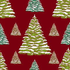 Christmas trees wrapping paper, seamless pattern 