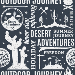 Typographic vector desert adventures seamless pattern