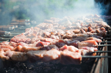 Beef and pork steak on the grill raw meat