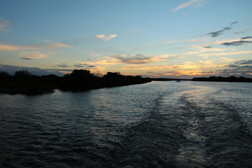 Romantic sunset at Sambesi River in Zambia, Africa