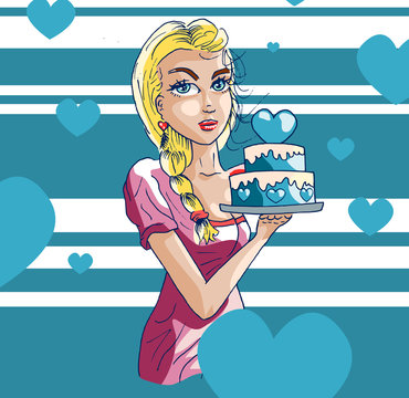 Vrouw met blauwe taart