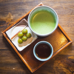 Japanese Green Tea and Dango dessert in Uji city,South of Kyoto Japan