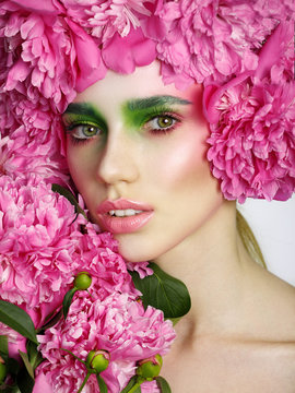 creative make-up. the girl in the peonies