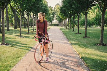 Active sport  woman with bicycle