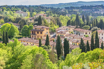 Fototapeta na wymiar View of Italian village in forest landscape