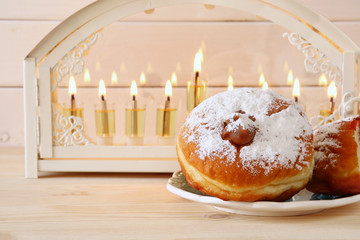 Selective focus image of jewish holiday Hanukkah