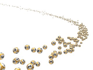 3d illustration of flying lottery balls flock.