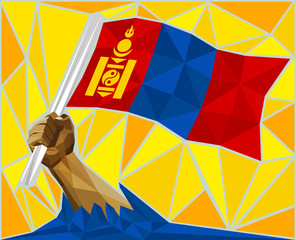 Strong Hand Raising The Flag Of Mongolia