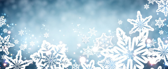 Blue winter banner with snowflakes.