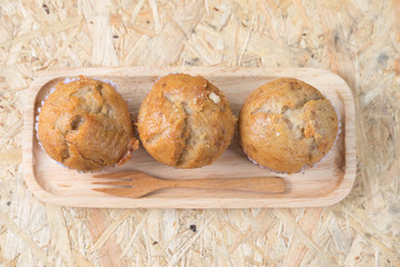 Fresh vegan banana muffins on a plate
