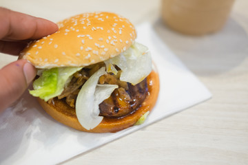bbq hamburger with vegetables