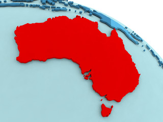 Obraz premium Australia in red on blue globe