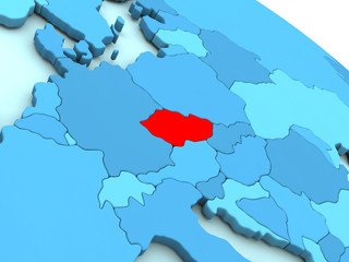 Czech republic in red on blue globe