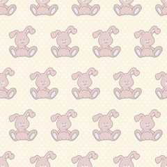 Cute Rabbit on Polka Dot Seamless Pattern
