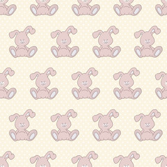 Cute Rabbit on Polka Dot Seamless Pattern