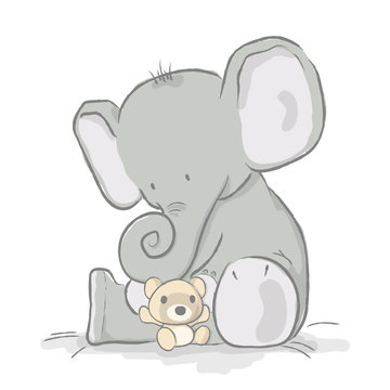 Baby elephant plays with bear cub