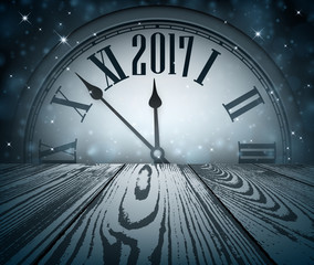 2017 New Year wooden background.