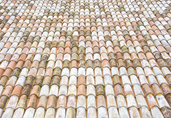 Architectural theme. Weathered roof tile background, Italian roof.