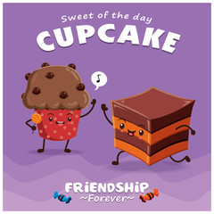 Vintage Cupcake poster design with vector cupcake character.