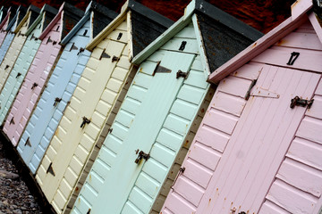 Abstract beach huts Budleigh Salterton Devon England 