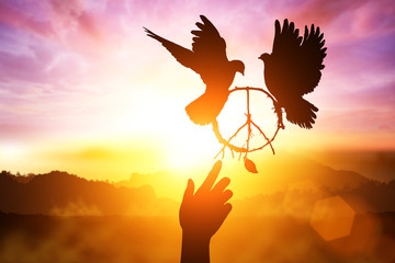 Silhouette of one hand desire to peace sign shape