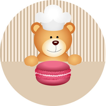 Teddy bear with macaron round sticker