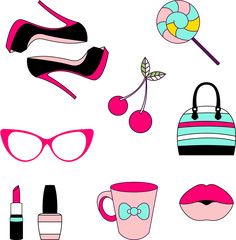 Vector icons of glamor stickers and labeles