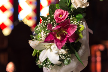 Beautiful flower wedding decoration in a church